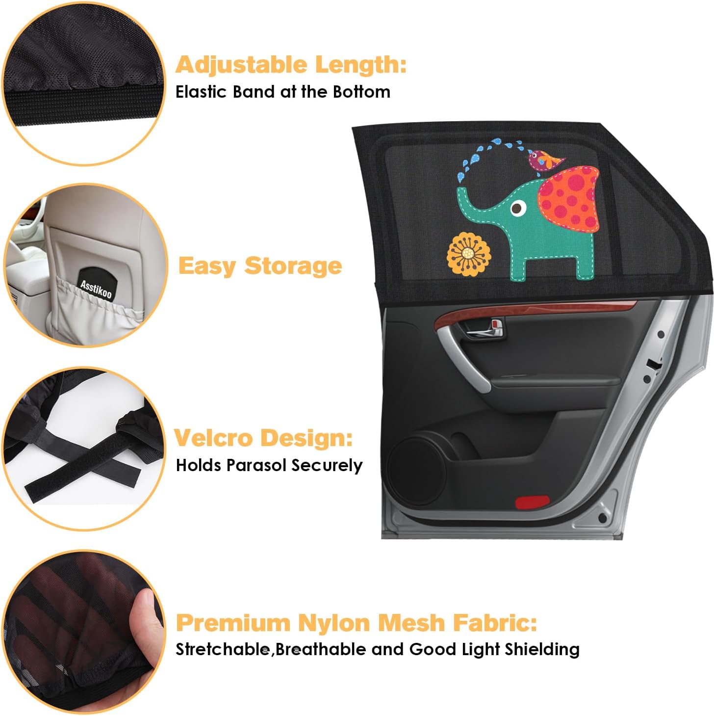 Detalle 2 de Asstikoo Car Window Shades 110 GSM UV