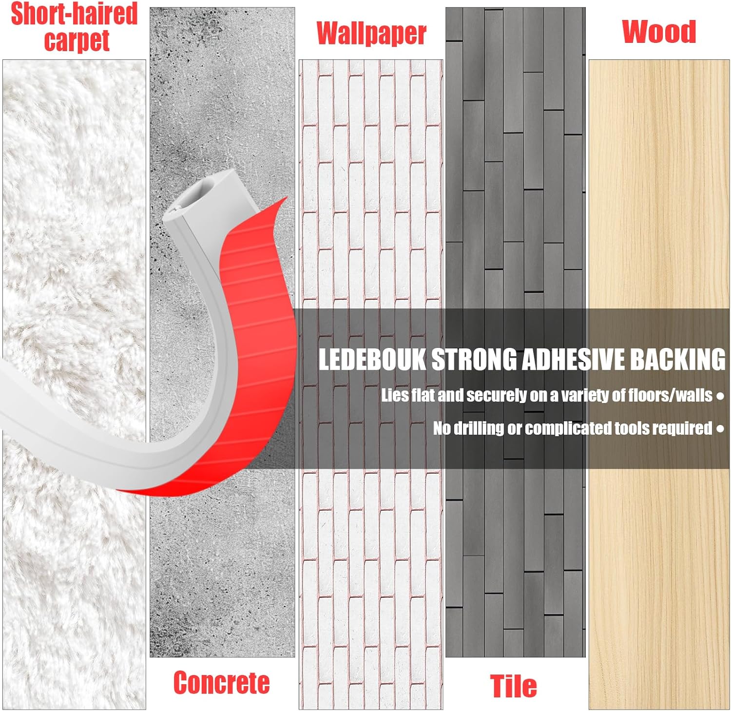 Thumbnail 4 de Canalina Passacavi adesiva in silicone da muro, 1 metro, bianca