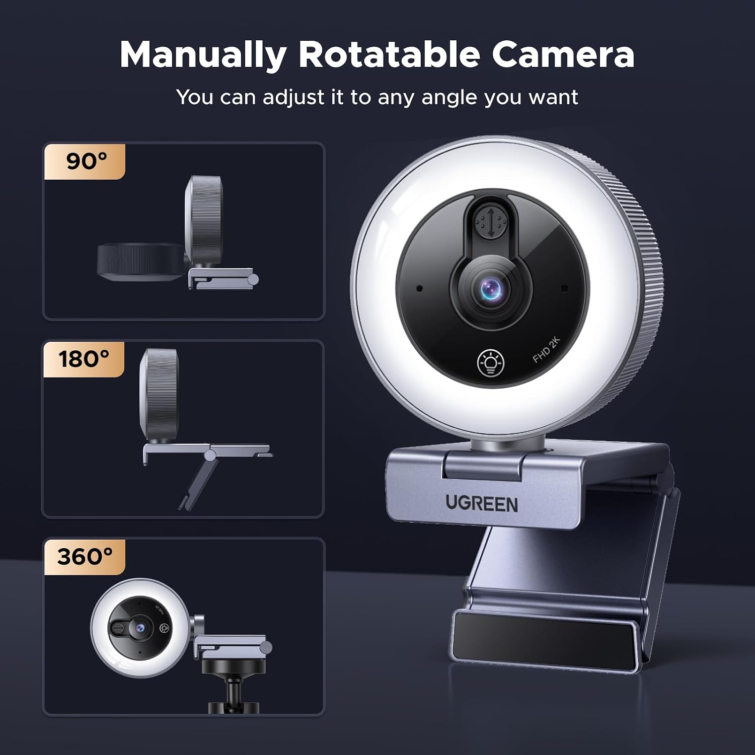 Thumbnail 6 de UGREEN 2K/30fps Webcam for PC with ring light