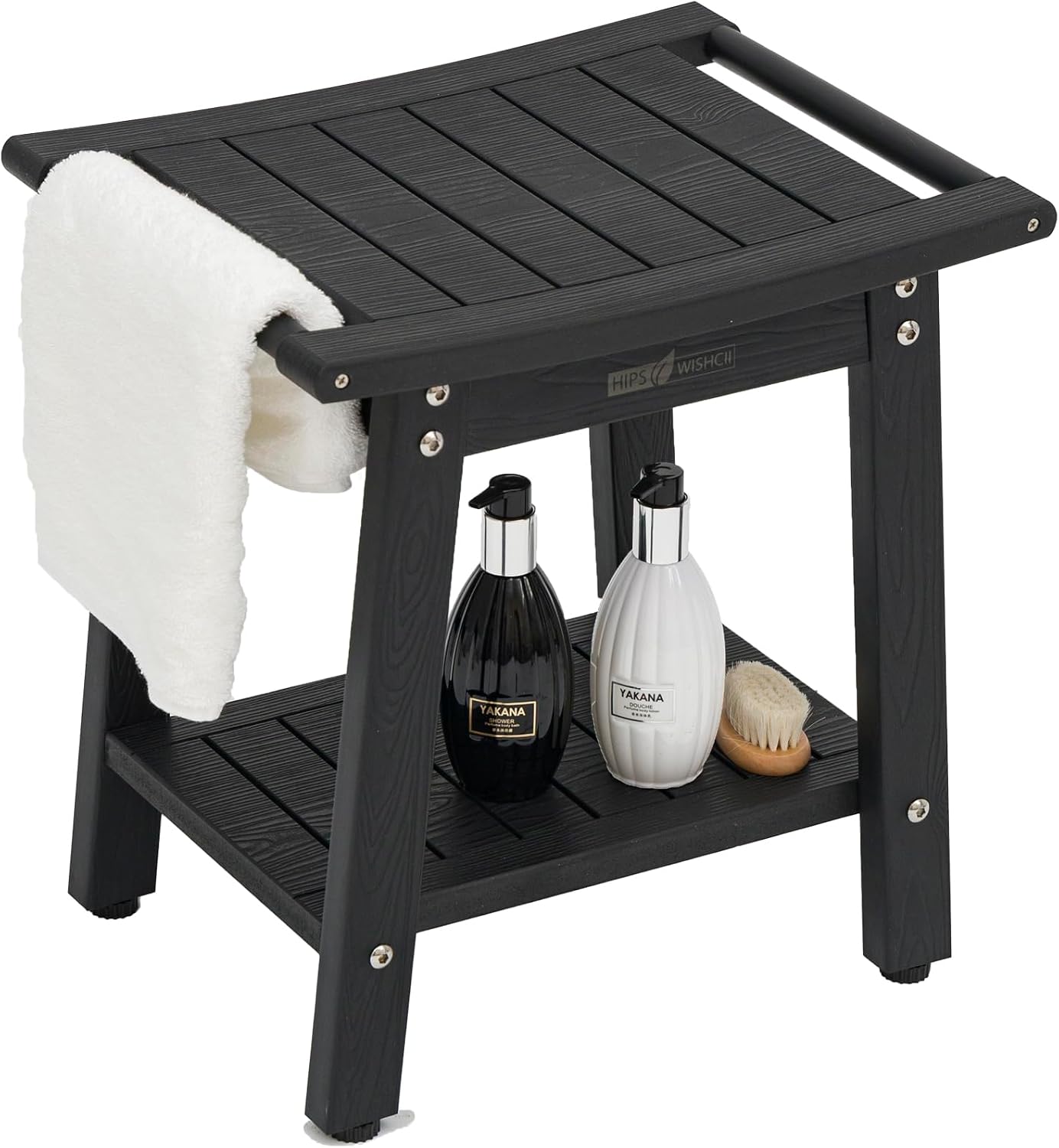 Detalle de WISHCII HDPE Shower Bench Seat, HIPS Chair with Storage Shelf and Towel Rack