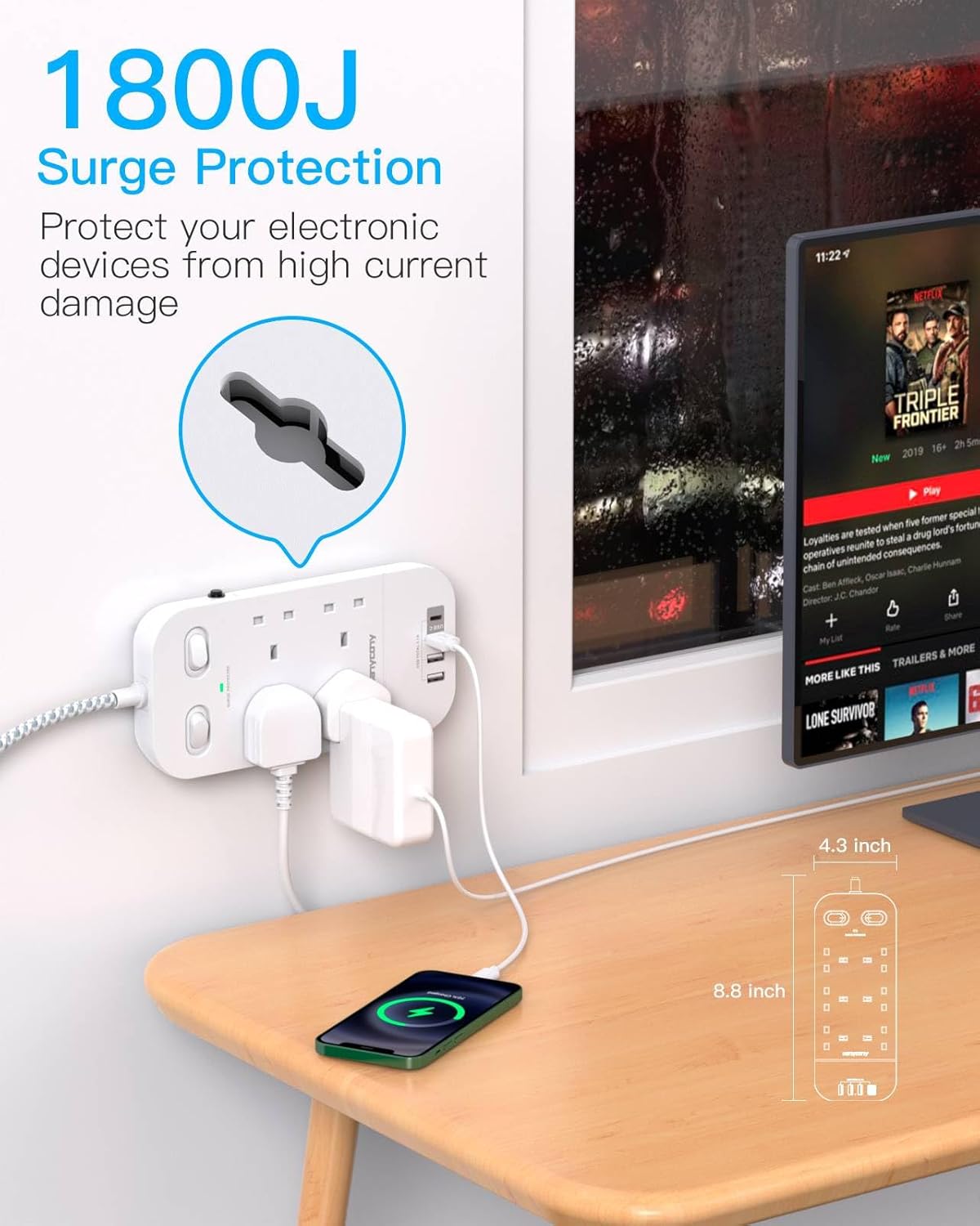 Detalle de 4 Way Surge Protected Extension Lead 1.8m ๐