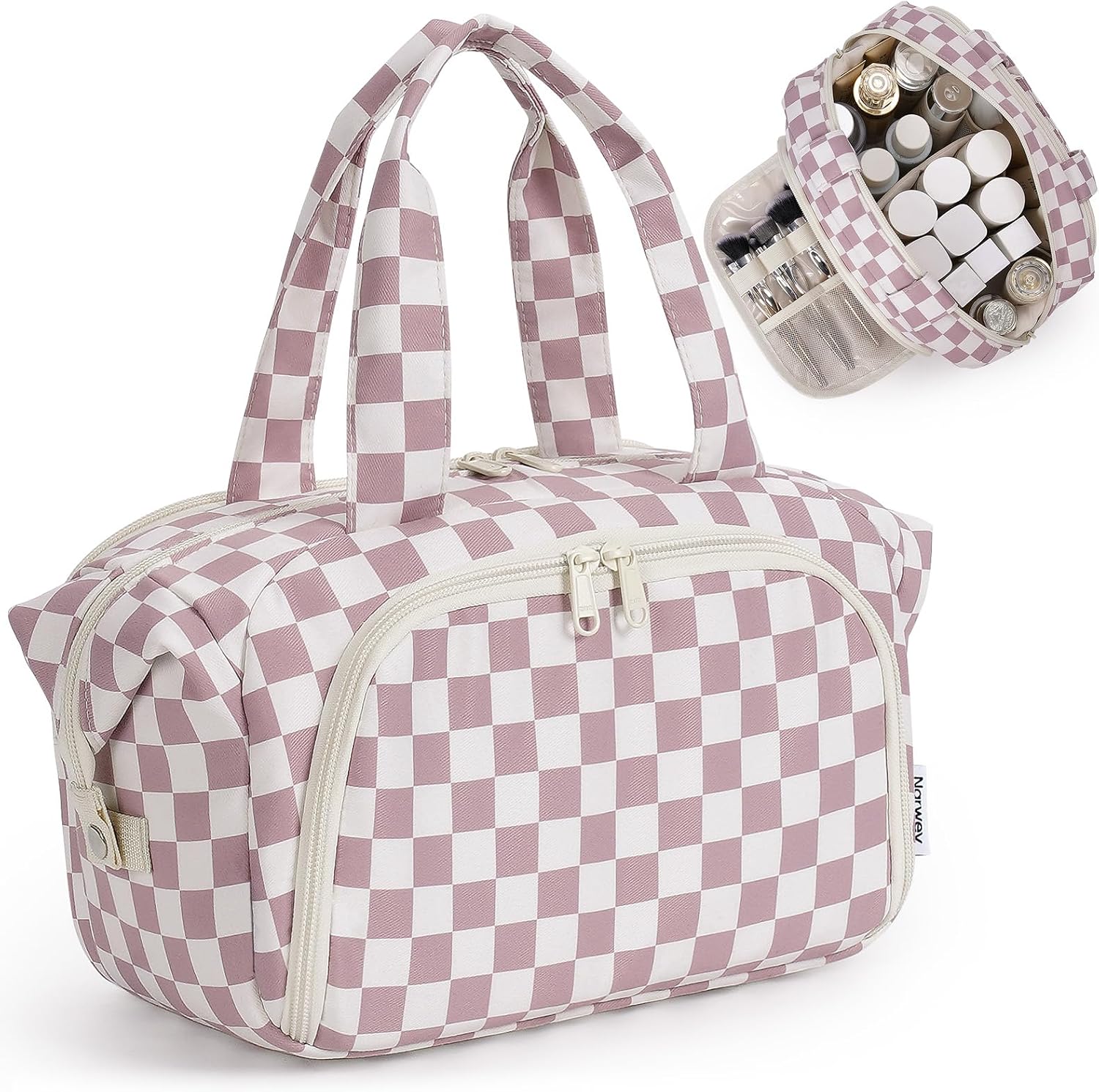 Detalle de Narwey Großer Kulturbeutel – Kulturtasche Damen Große Kosmetiktasche, Staubrosa Reiseorganizer