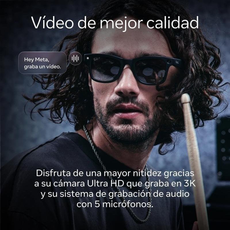 Detalle de Meta Ray-Ban Wayfarer Gen 2: Gafas Inteligentes con Cámara 12 MP y Traductor Integrado