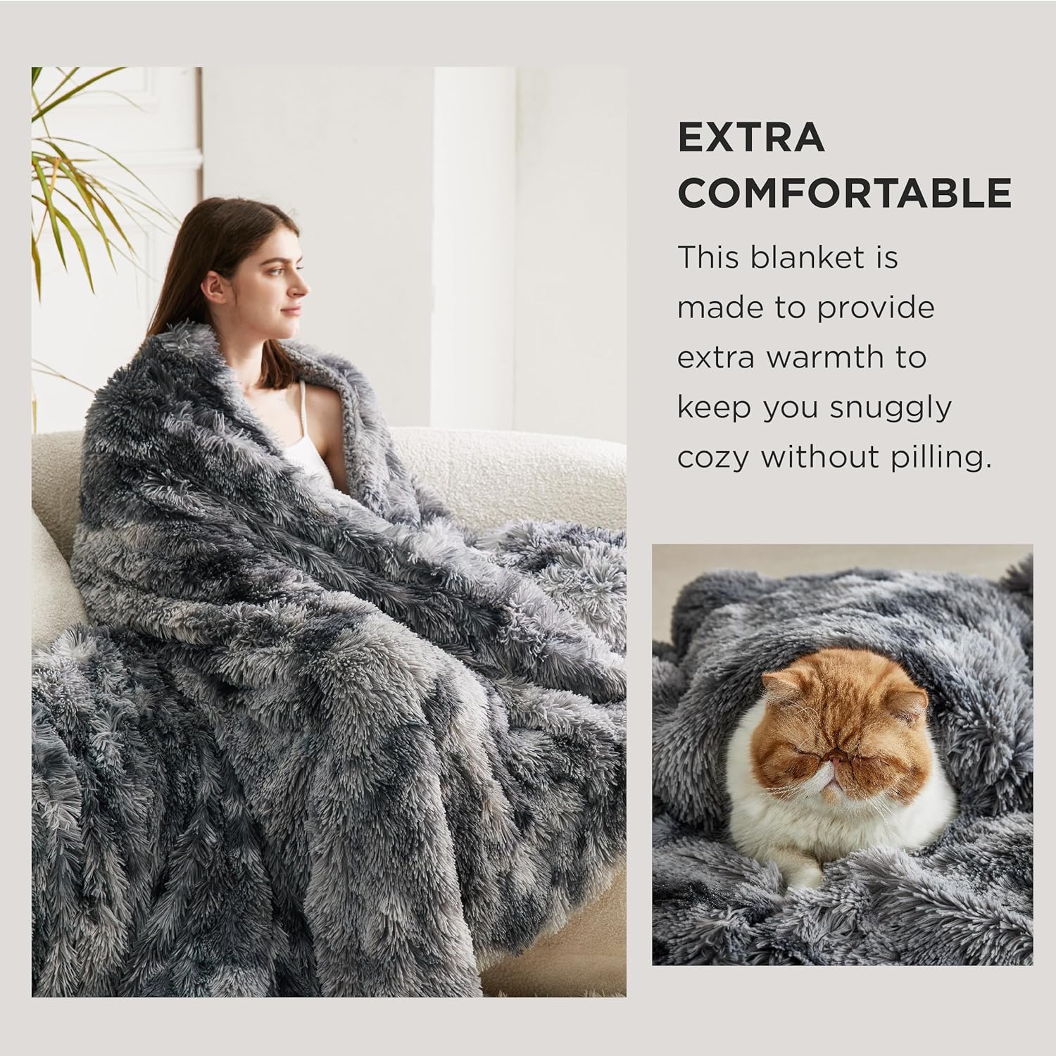 Detalle de Bedsure FFB-2B Faux Fur Sherpa Throw Blanket, 50" x 60", Gray