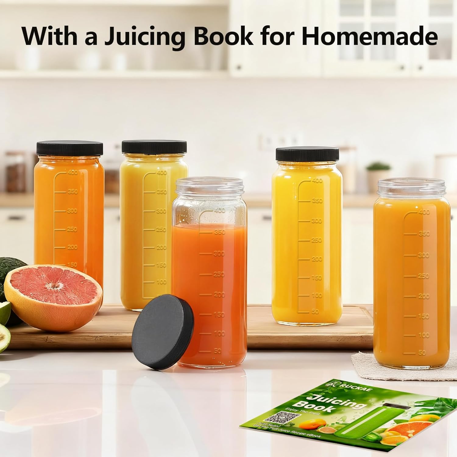 Thumbnail 4 de Ruckae 16oz 10-Pack Glass Juice Bottles with Lids, Straws & Smoothie Cups