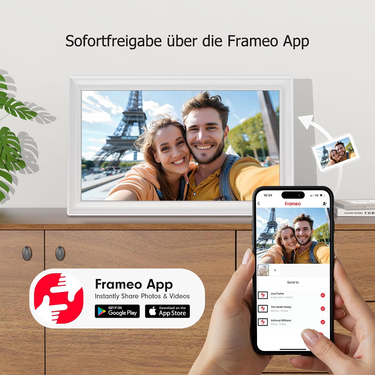 Detalle de 64GB FRAMEO 15,6 Zoll Digitaler Bilderrahmen von Yalilia – FHD IPS Touchscreen, Auto Rotation