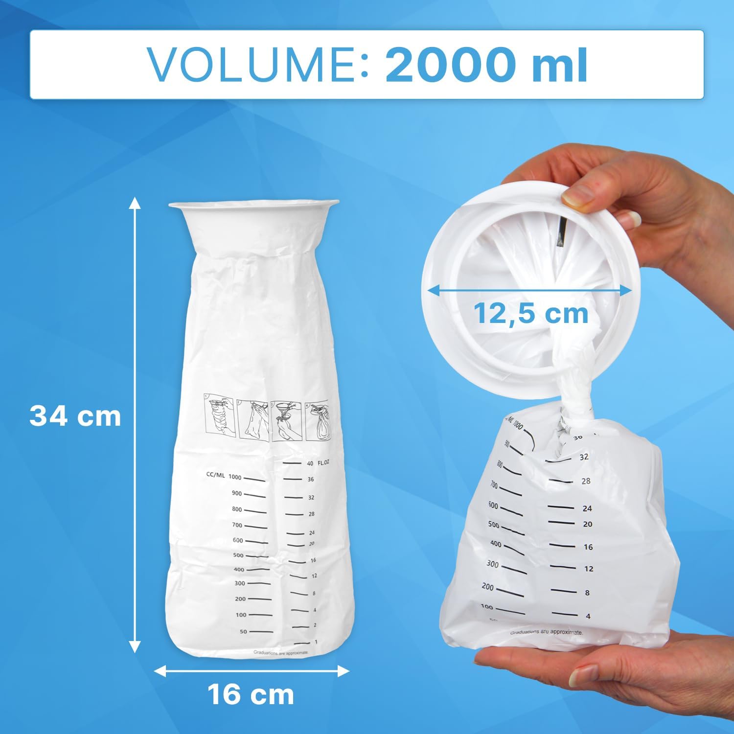 Detalle 2 de Lot de 25 sacs à vomir ARNOMED 2000 ml avec anneau (LDPE étanches)