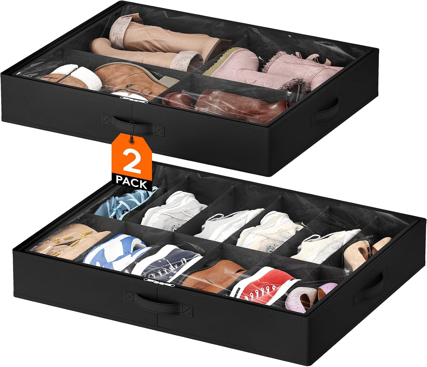 Detalle de Lifewit Scatole per Scarpe con Finestra Trasparente – 12+4 pezzi, Organizer pieghevole sottoletto