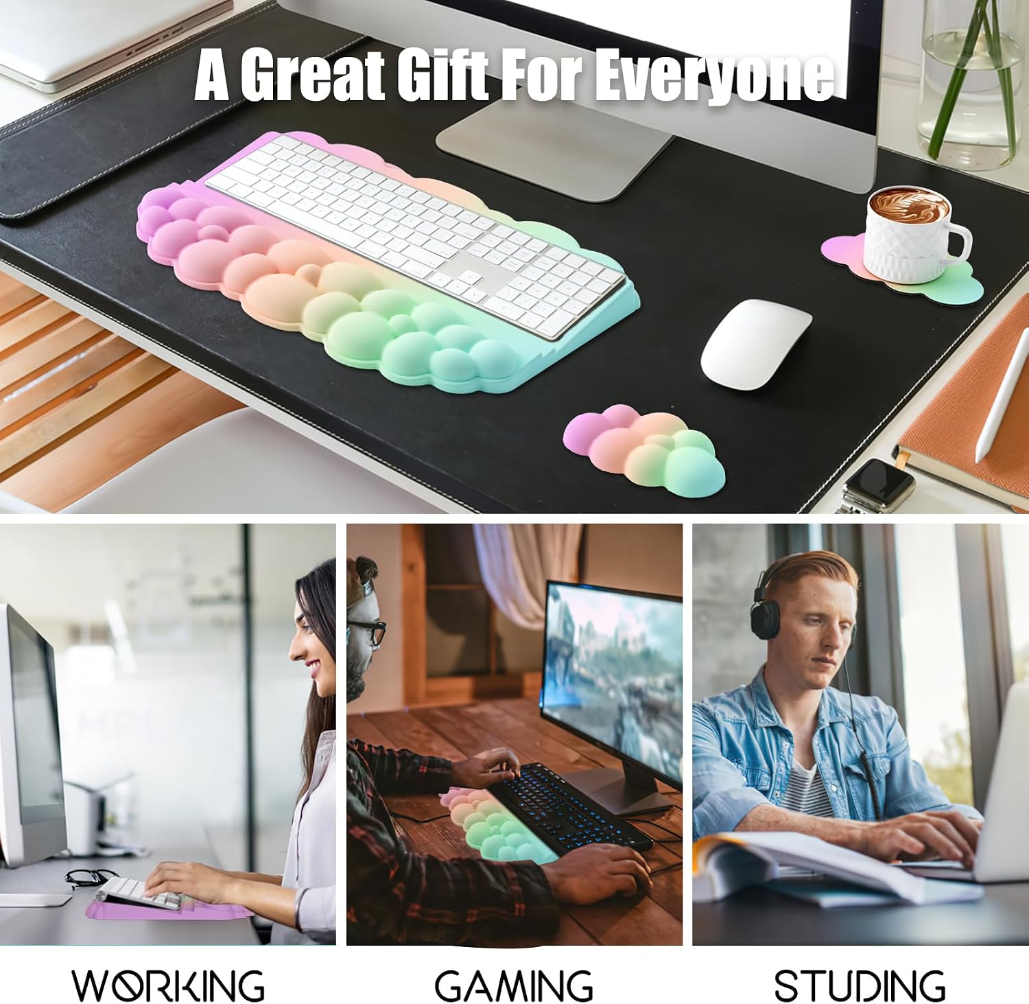 Thumbnail 6 de Lomil WR01C Cloud Keyboard Wrist Rest Set, Memory Foam, Rainbow