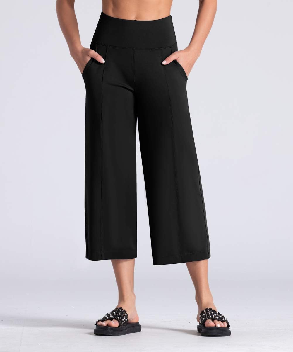 Thumbnail 6 de THE GYM PEOPLE Women’s Yoga Capris 3/4 Wide-Leg Trousers with Pockets & Tummy Control