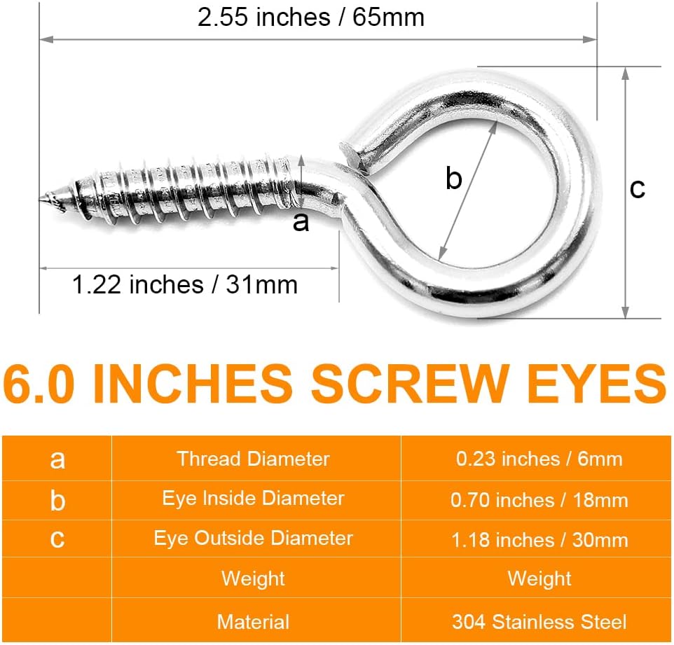 Thumbnail 2 de ZUSFUL 12 Stück M6 304 Edelstahl Schraubenösen – Heavy Duty, 2-1/2 Zoll Ösen