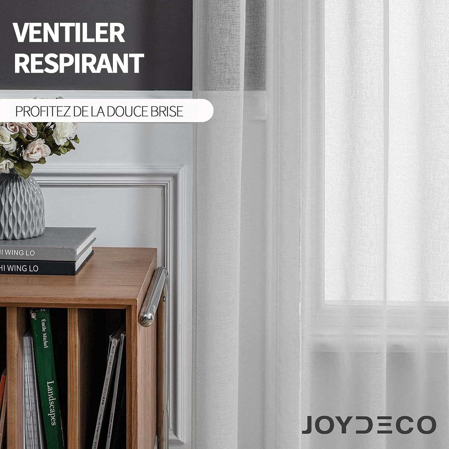 Detalle de Joydeco Lot de 2 rideaux voilages blancs 140 x 137 cm