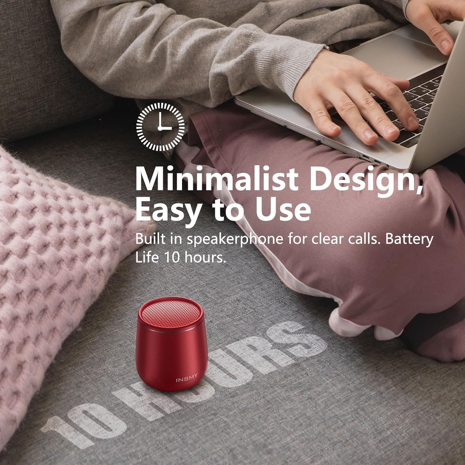 Detalle de INSMY Small Bluetooth Speaker (Waterproof Mini, Built-in Mic, Red) — Pocket-size stereo pair option