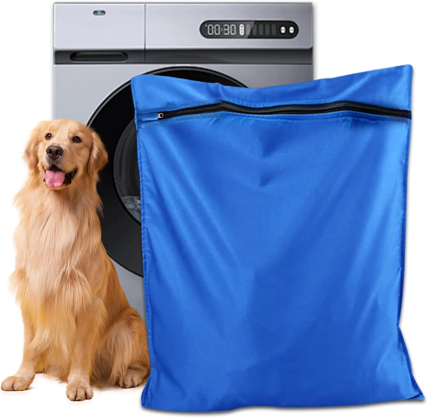 Detalle de Pet Laundry Bag for Washing Machine with YKK Zip – Large Capacity Hair Catcher (Blue, M)