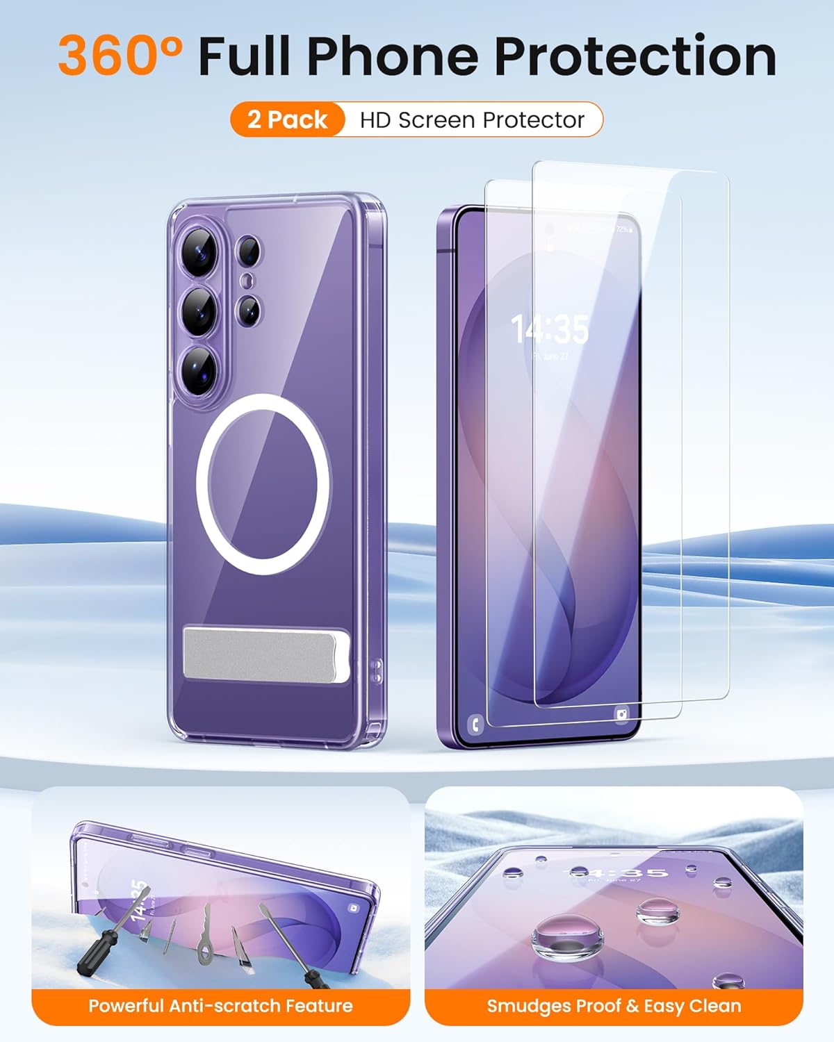 Thumbnail 2 de SIXBOX Magnetic Case for Samsung Galaxy S26 Ultra with Kickstand and Tempered Glass Screen Protectors (Clear)