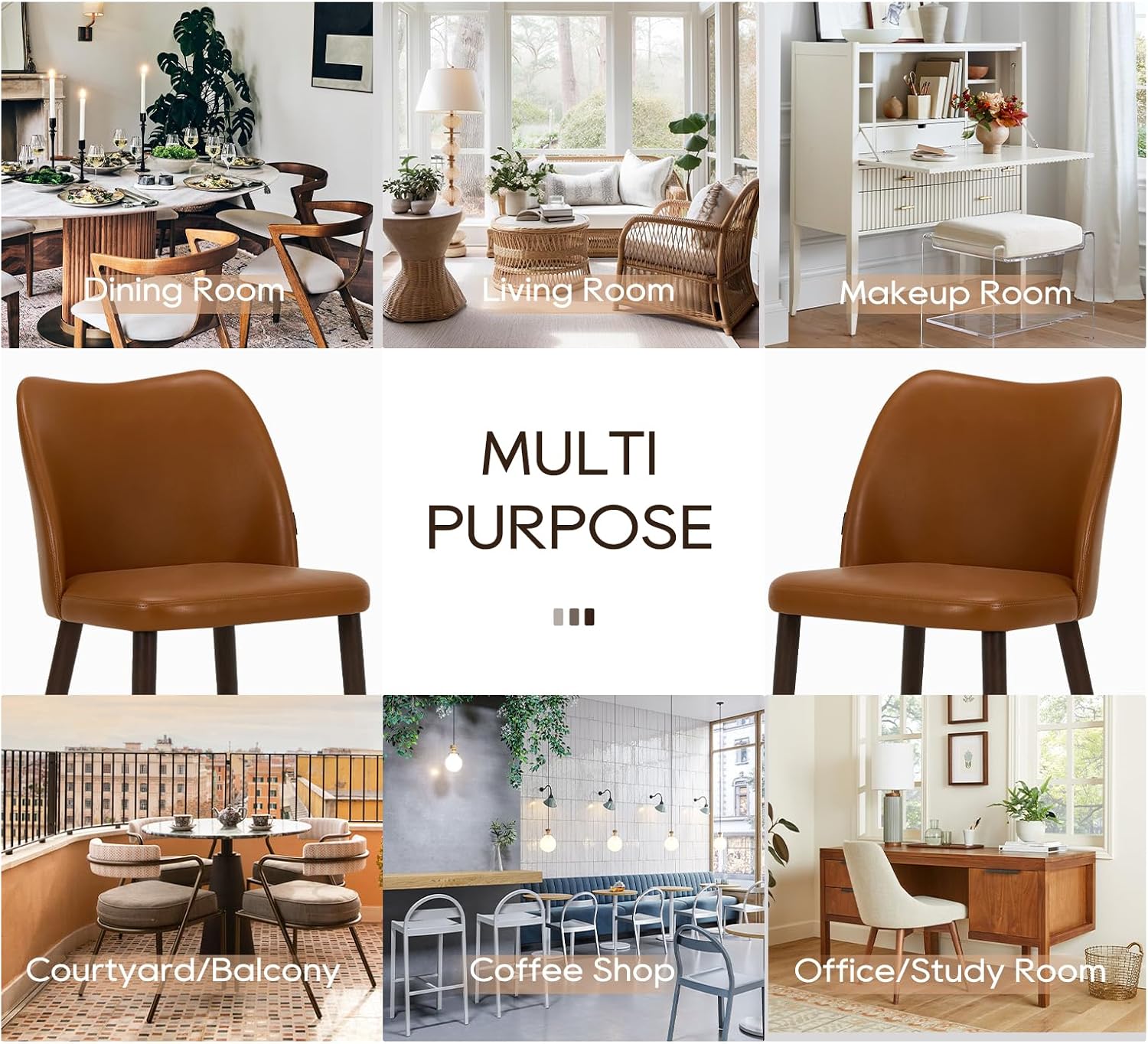 Thumbnail 6 de COLAMY Upholstered Dining Chairs, Set of 4, Light Brown Faux Leather