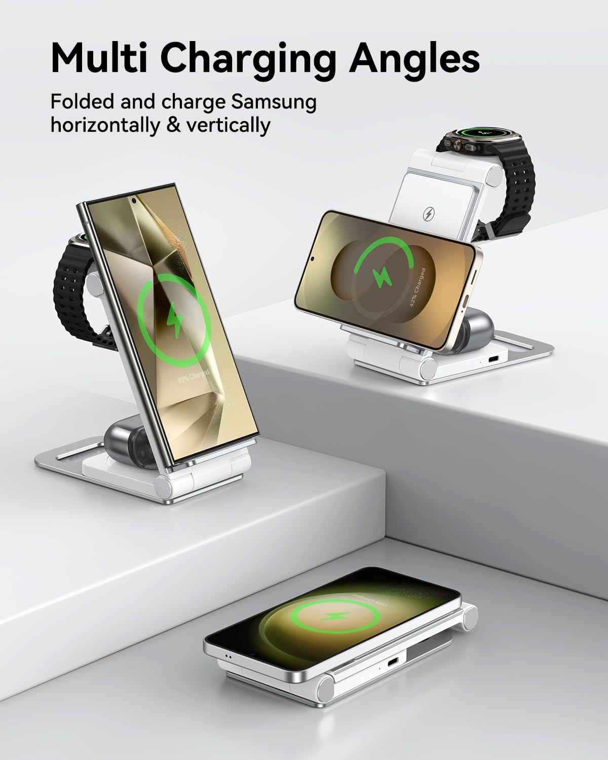 Detalle 2 de 3-in-1 Wireless Charging Station for Samsung Galaxy S26/S25/S24/S23/S22/S21/S20, Watch 8/Classic/Ultra/7/6/5/4, and Galaxy Buds