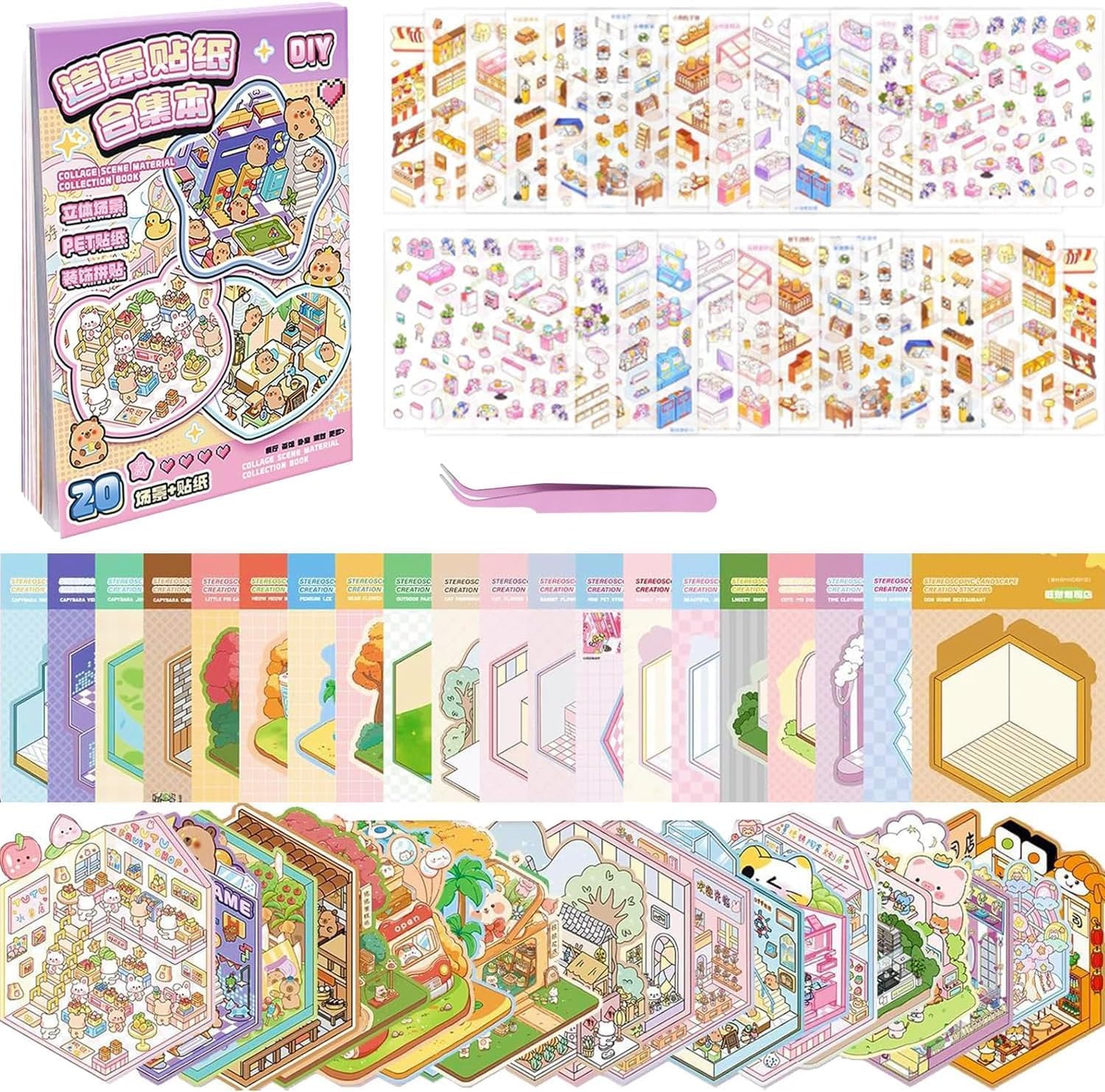 Kunoli 40 escenas 3D Libro de pegatinas