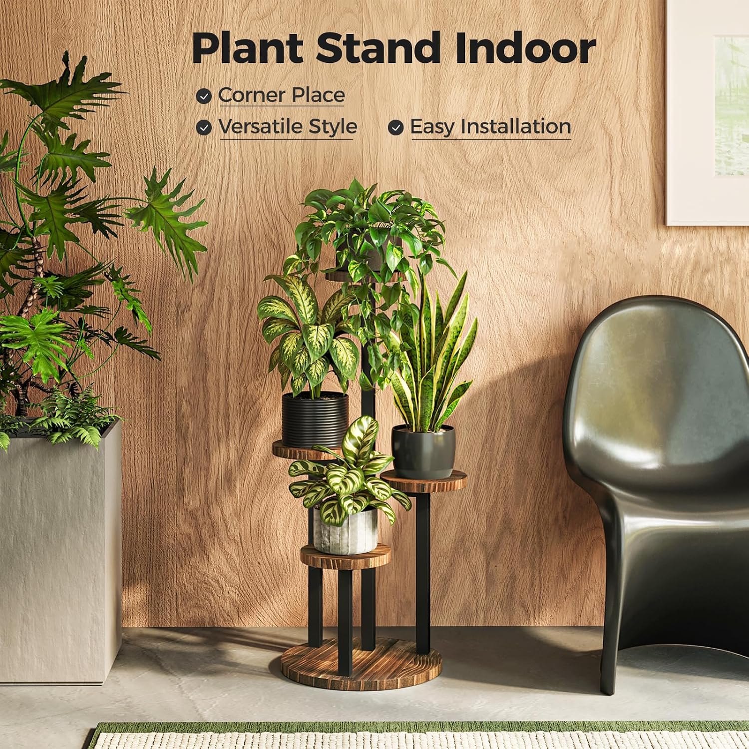 Detalle 2 de Bamworld 4-Tier Corner Plant Stand with Wood Trays and Metal Brackets