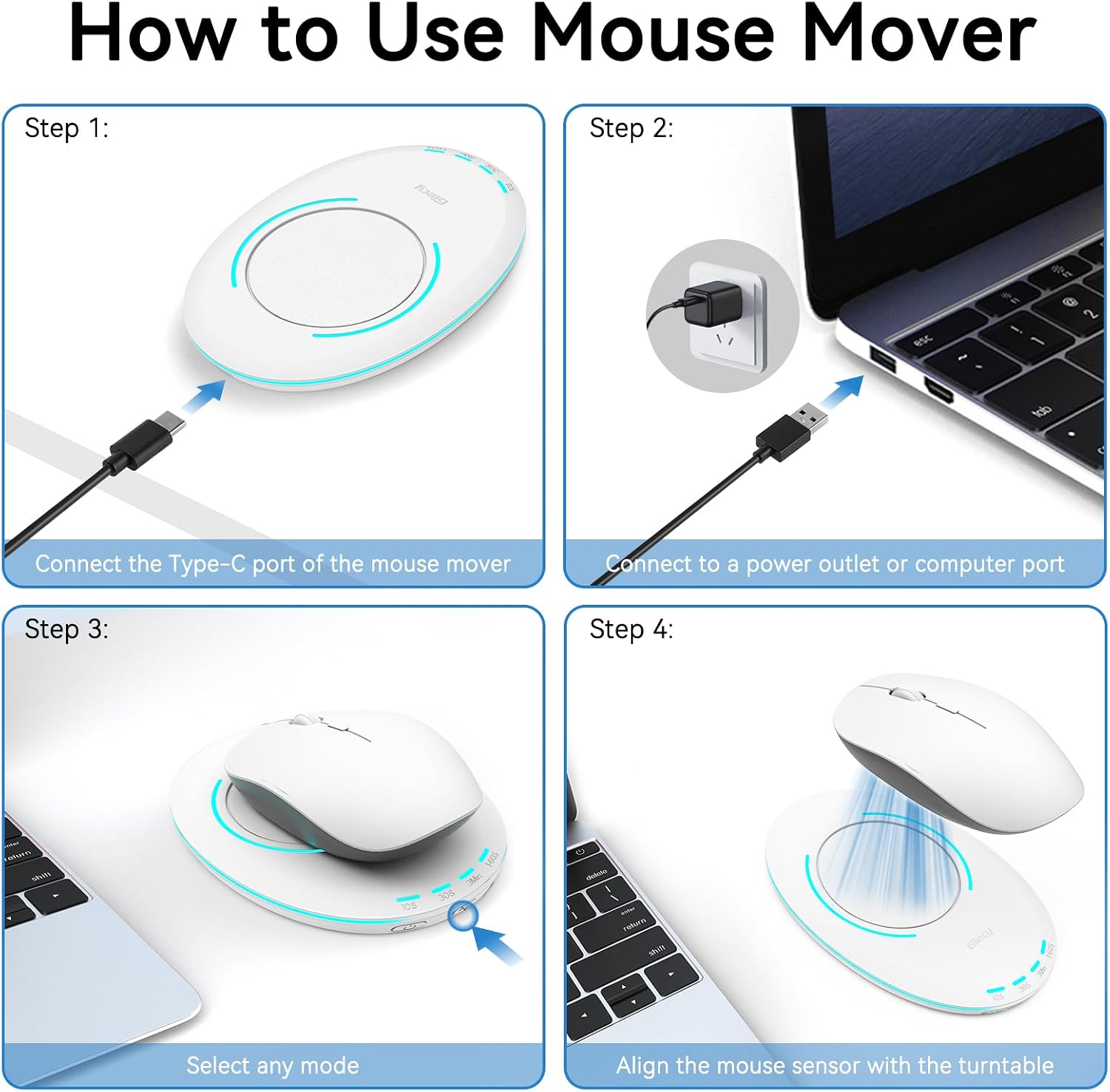 Detalle de Giecy Mouse Jiggler Ultra Slim Indétectable avec minuterie à intervalle (blanc)