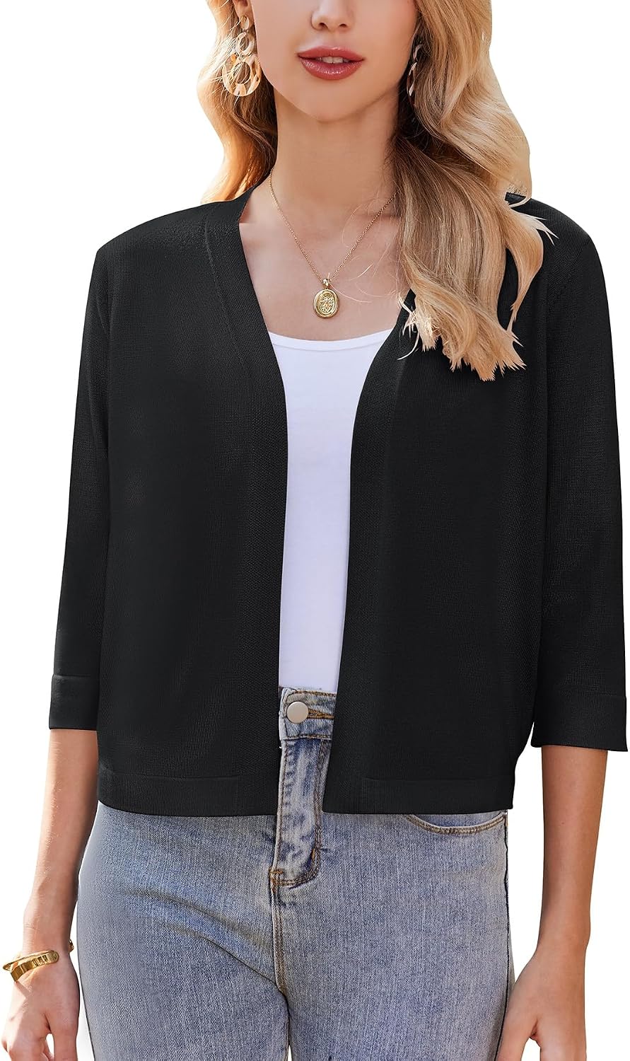 Detalle de ZEAGOO Damen Bolero Strickjacke kurz
