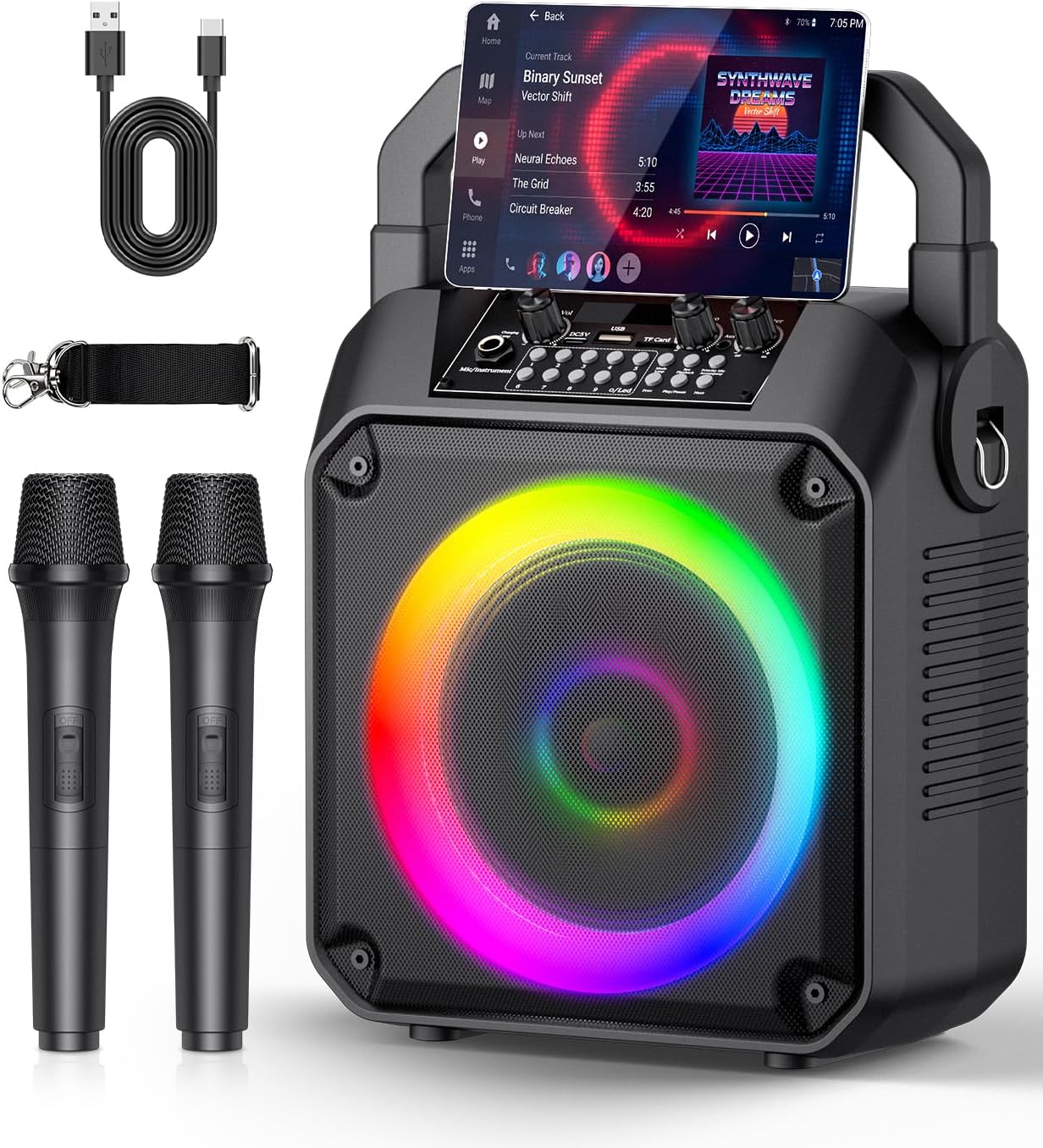 Detalle de MOYLEAF HHCC-A9 Karaoke Machine with 2 Wireless Microphones, 20W Sound