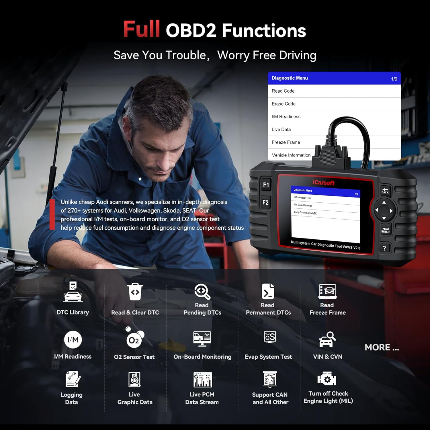Thumbnail 1 de iCarsoft VAWS V2.0 OBD2 Scanner for VW/AUDI/Skoda/SEAT with Full System Diagnostics and Lifetime Updates