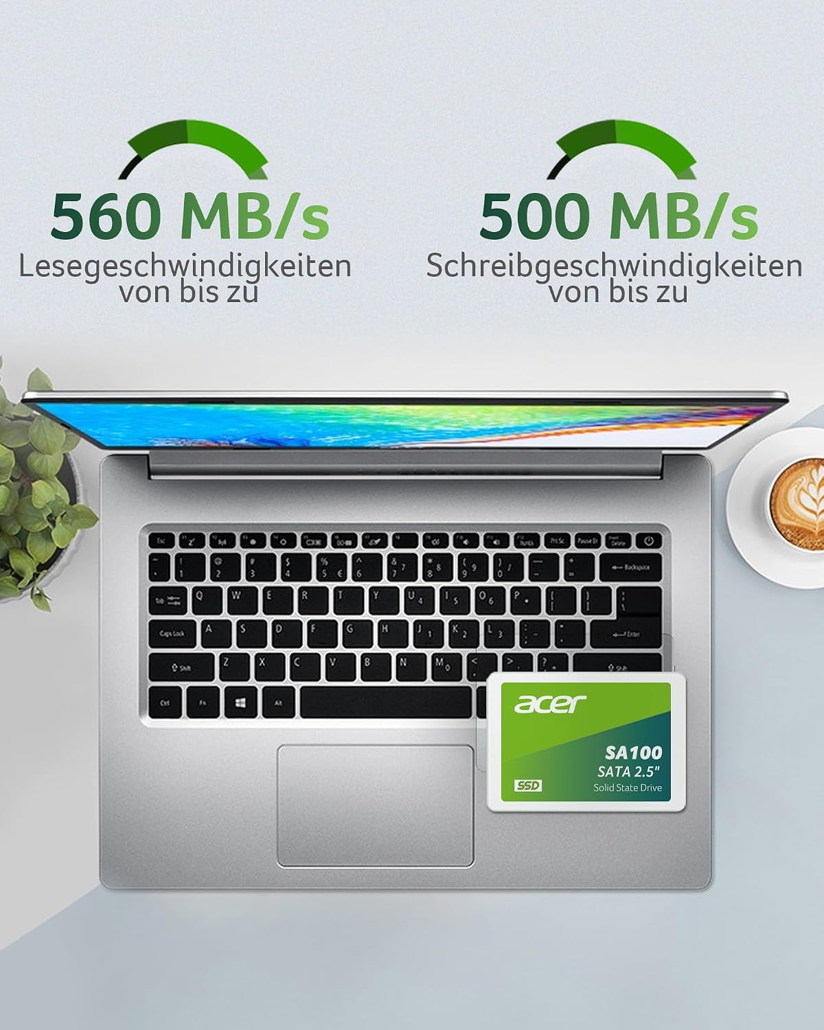Detalle 2 de Acer SA100 480GB SATA III 2,5" SSD – Zuverlässiger Allrounder für Laptop & Desktop