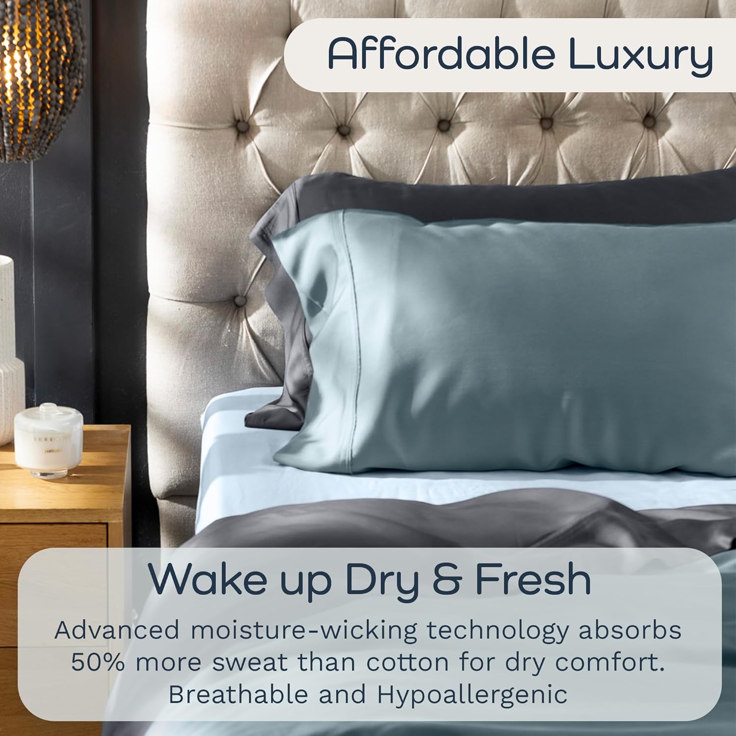 Thumbnail 5 de Olive + Crate Tencel Lyocell Eucalyptus Sheets (King) — Cooling 4-Piece Set with 18-Inch Deep Pocket Fit, Basalt Blue