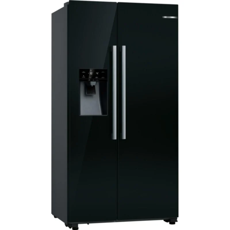 Detalle de Bosch KAD93ABEP: Frigorífico americano No Frost de 562 L en negro vidrio con dispensador de hielo