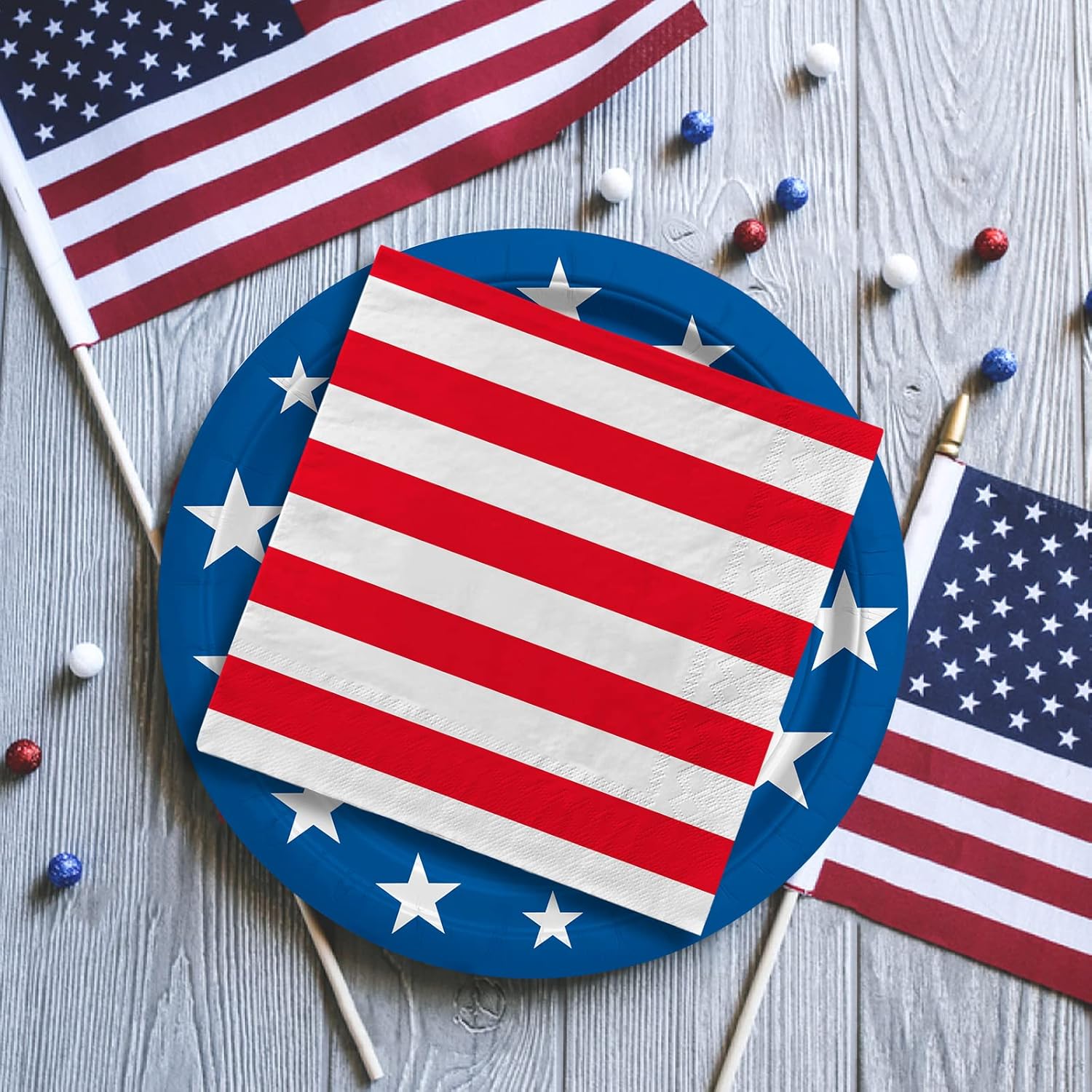 Thumbnail 6 de American Flag Patriotic Party Supplies Disposable Dinnerware Set — Serves 50