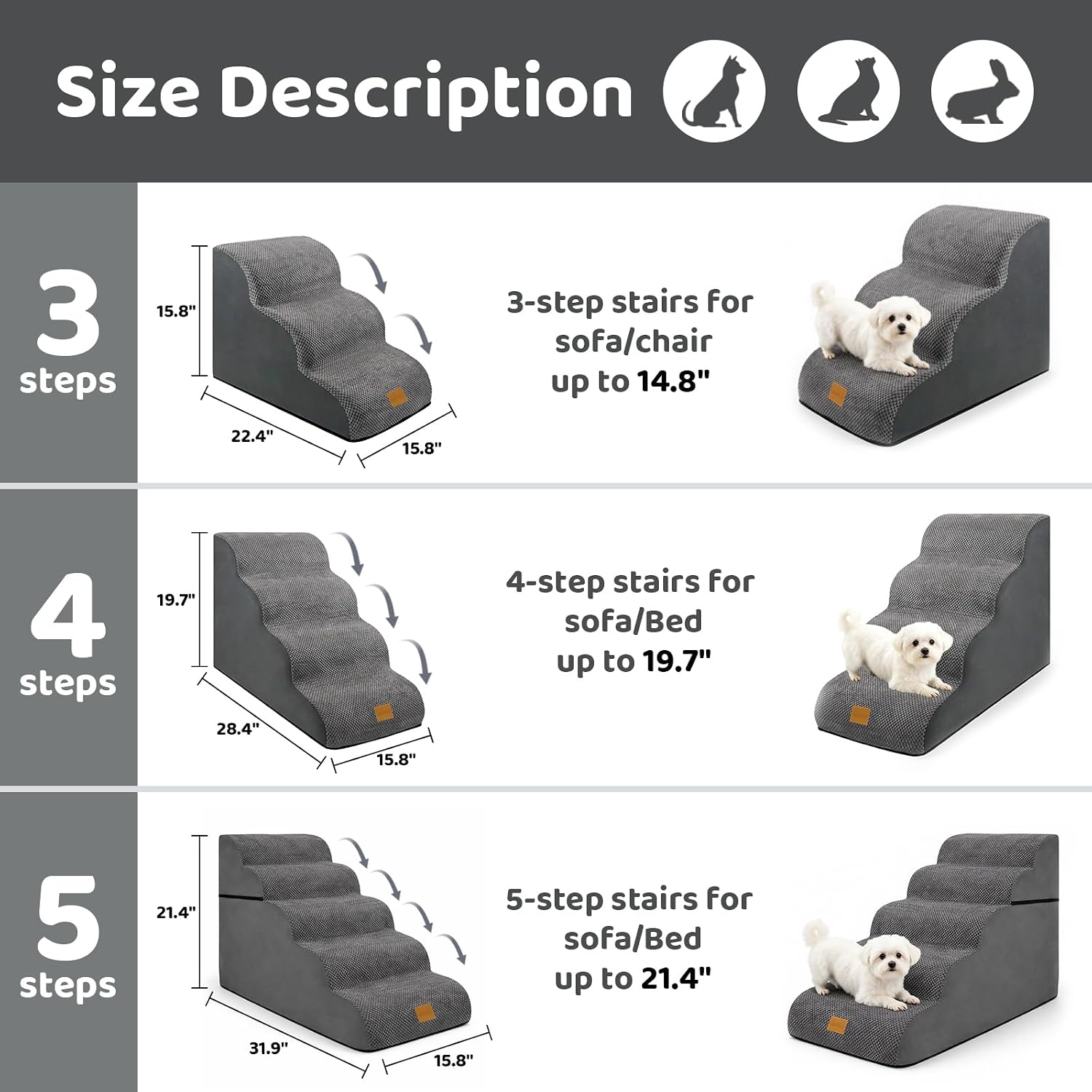 Detalle 2 de Dog steps for bed ladder, 4-step 40x72x50cm