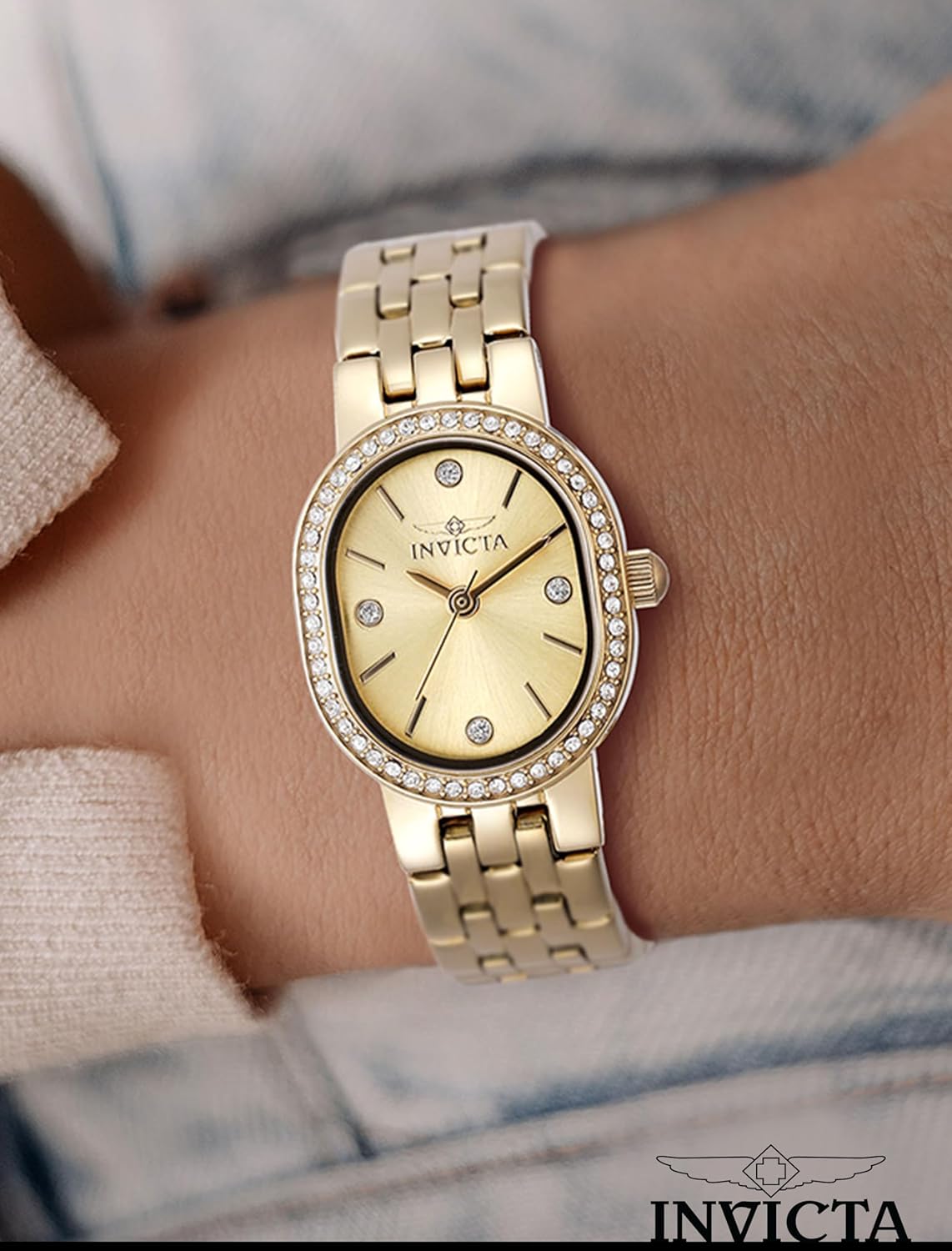 Thumbnail 1 de Invicta Angel 48135 pour femme : montre quartz acier inoxydable 20 mm, cadran doré