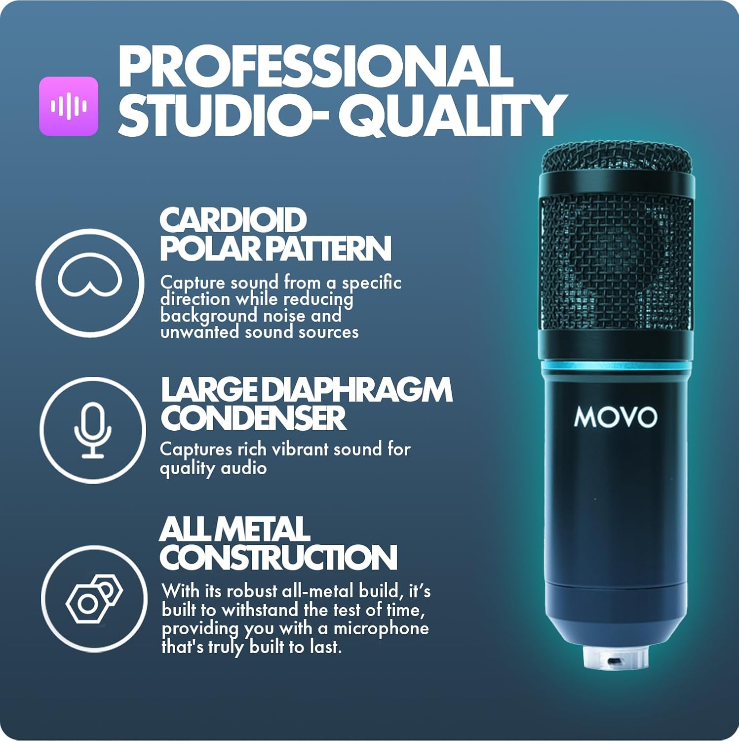 Detalle de Movo Podcast Microphone Bundle, 4-Pack