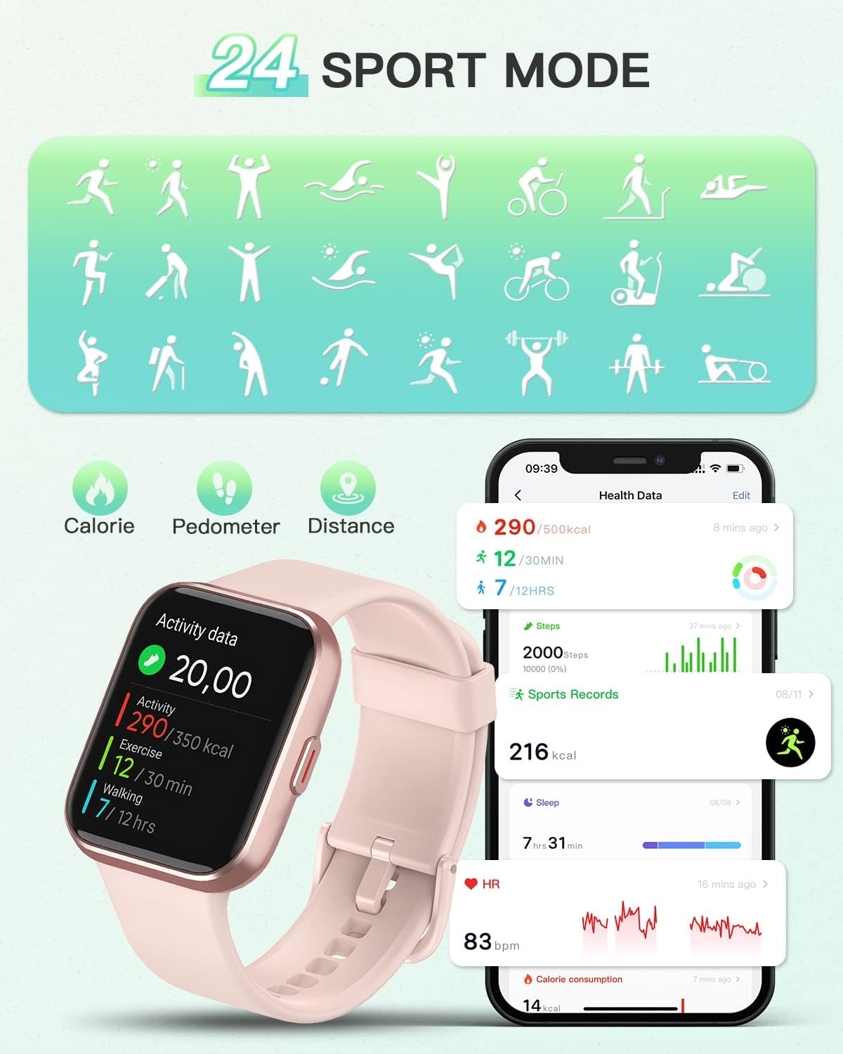 Thumbnail 6 de Smartwatch Damen 1,7" Touchscreen Fitnessuhr