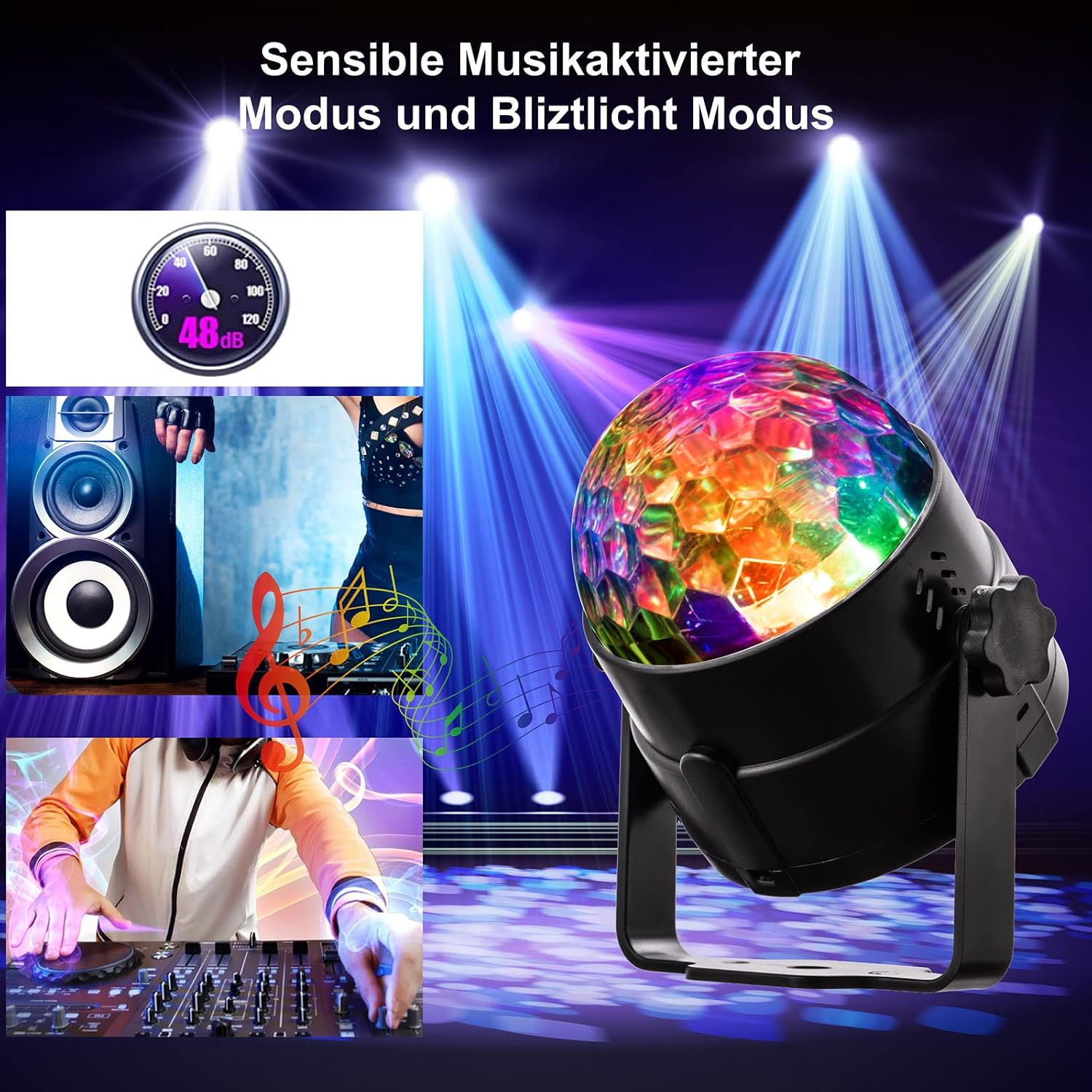 Detalle de Discokugel LED Discolicht DJ Partylicht 3W RGB – 360° Drehbar mit Fernbedienung