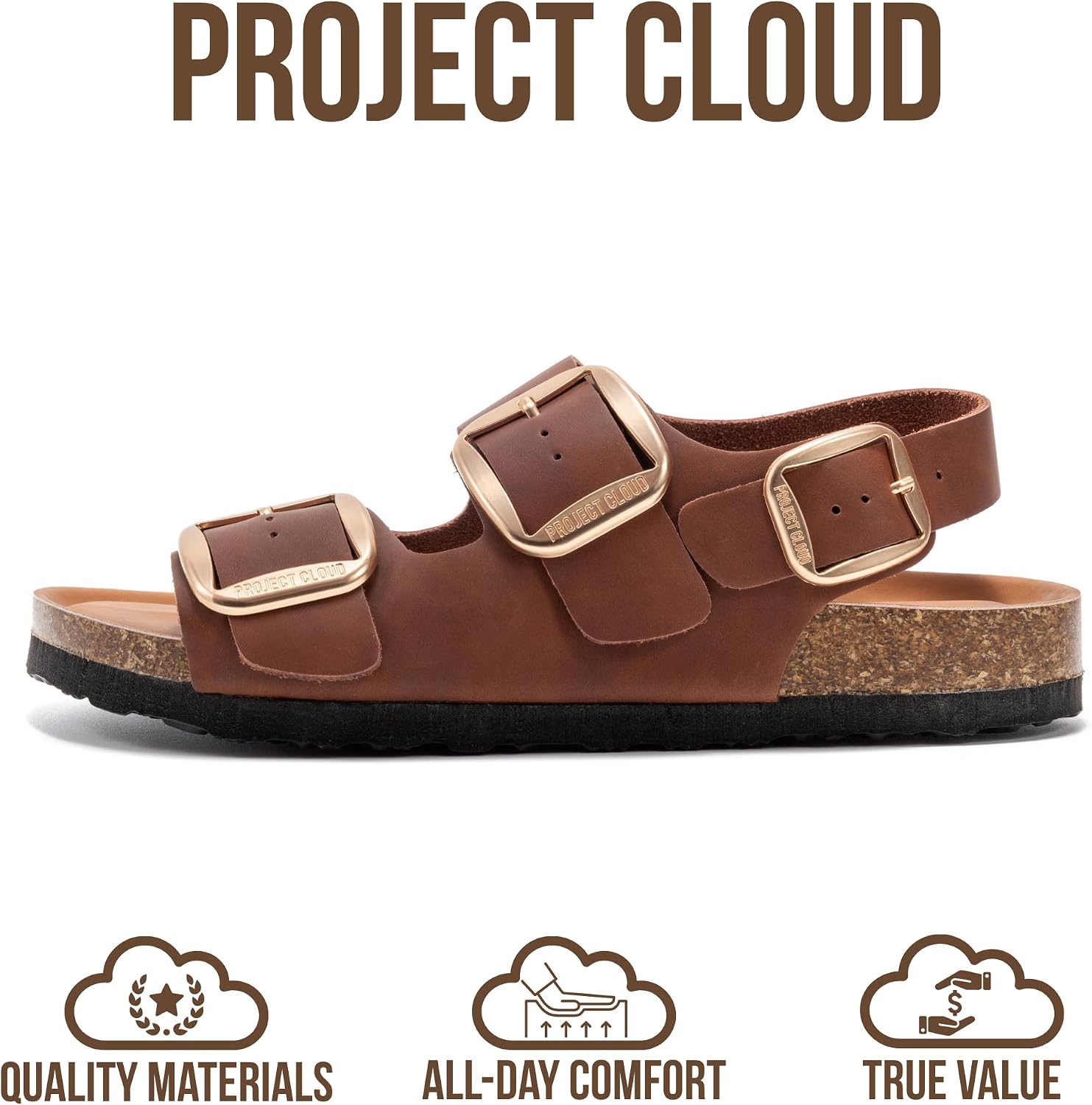 Detalle de Project Cloud Genuine Leather Beach Sandals for Women (Garda) with Memory Foam Slingback Slides
