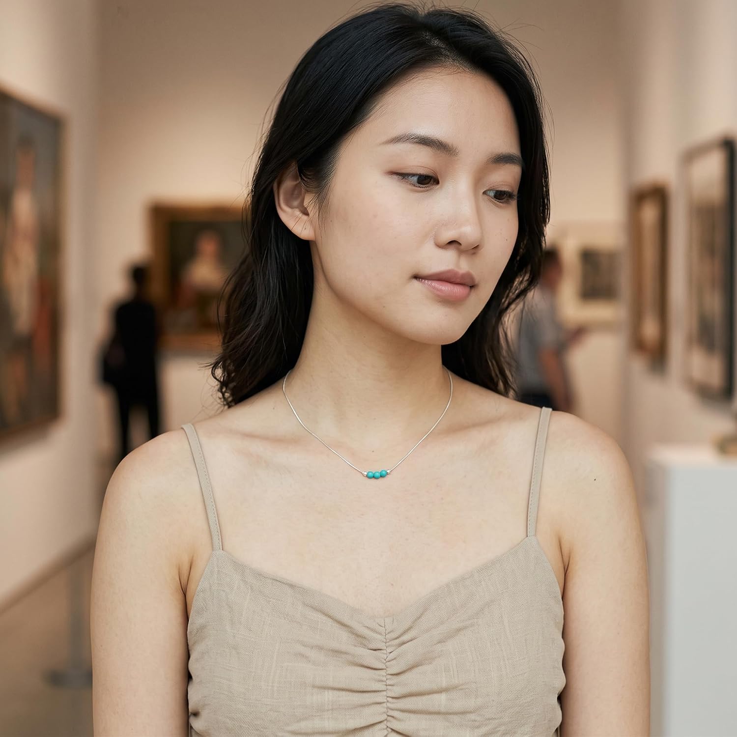 Detalle de Keenove 925 Sterling Silver Turquoise Crystal Choker Necklace