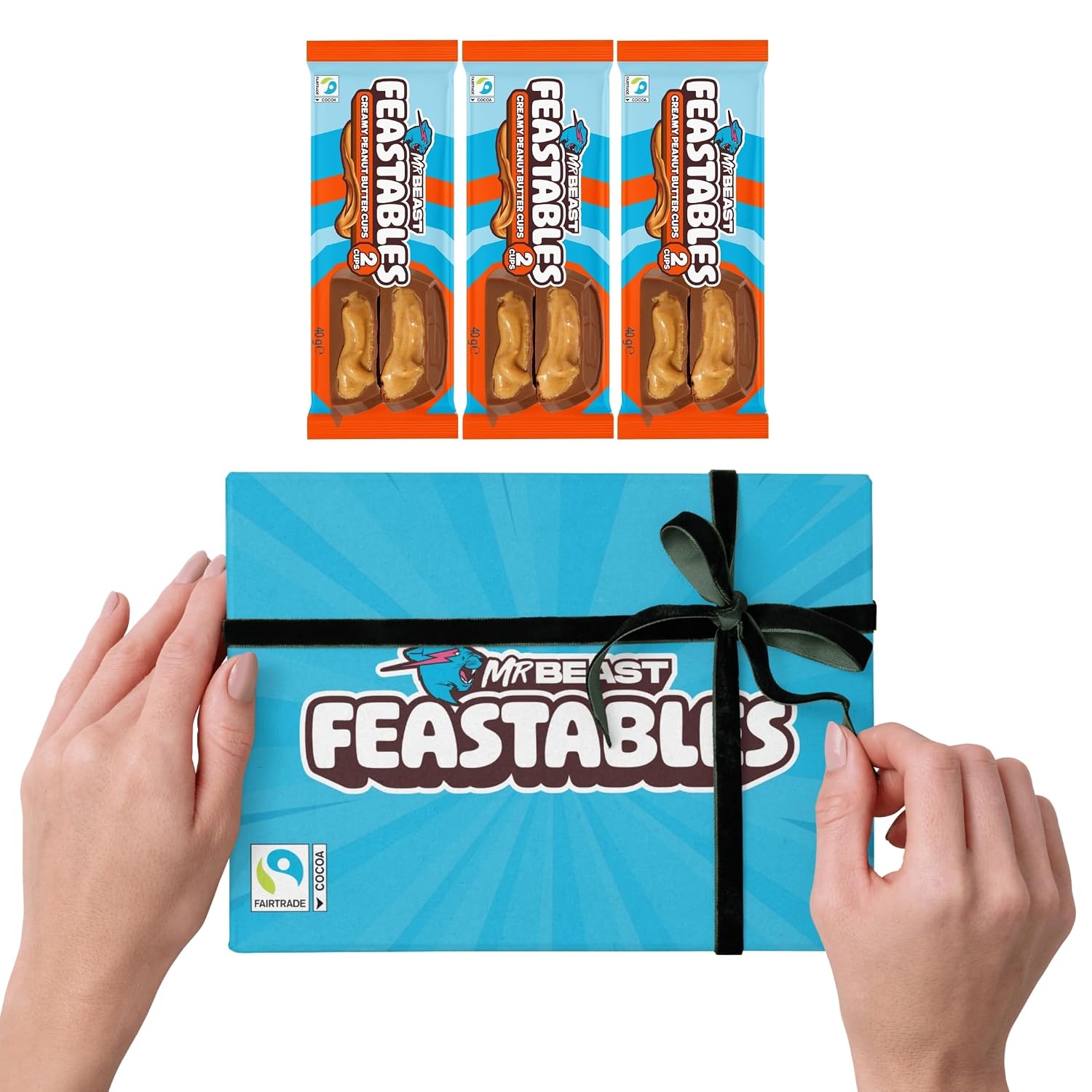 Detalle 2 de Feastables MrBeast Cups Peanut Butter: Milchschokolade mit Erdnussbutterfüllung, 3er Pack (je 2 Stück à 40 g)