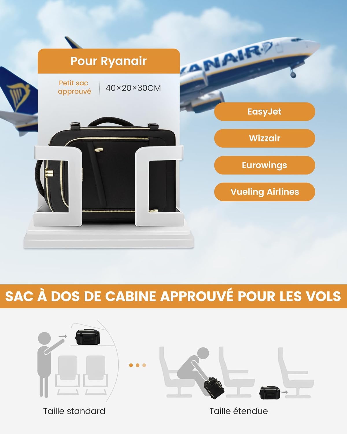 Thumbnail 1 de LOVEVOOK Sac de voyage cabine 45 x 36 x 20 cm : sac à dos avion léger et étanche