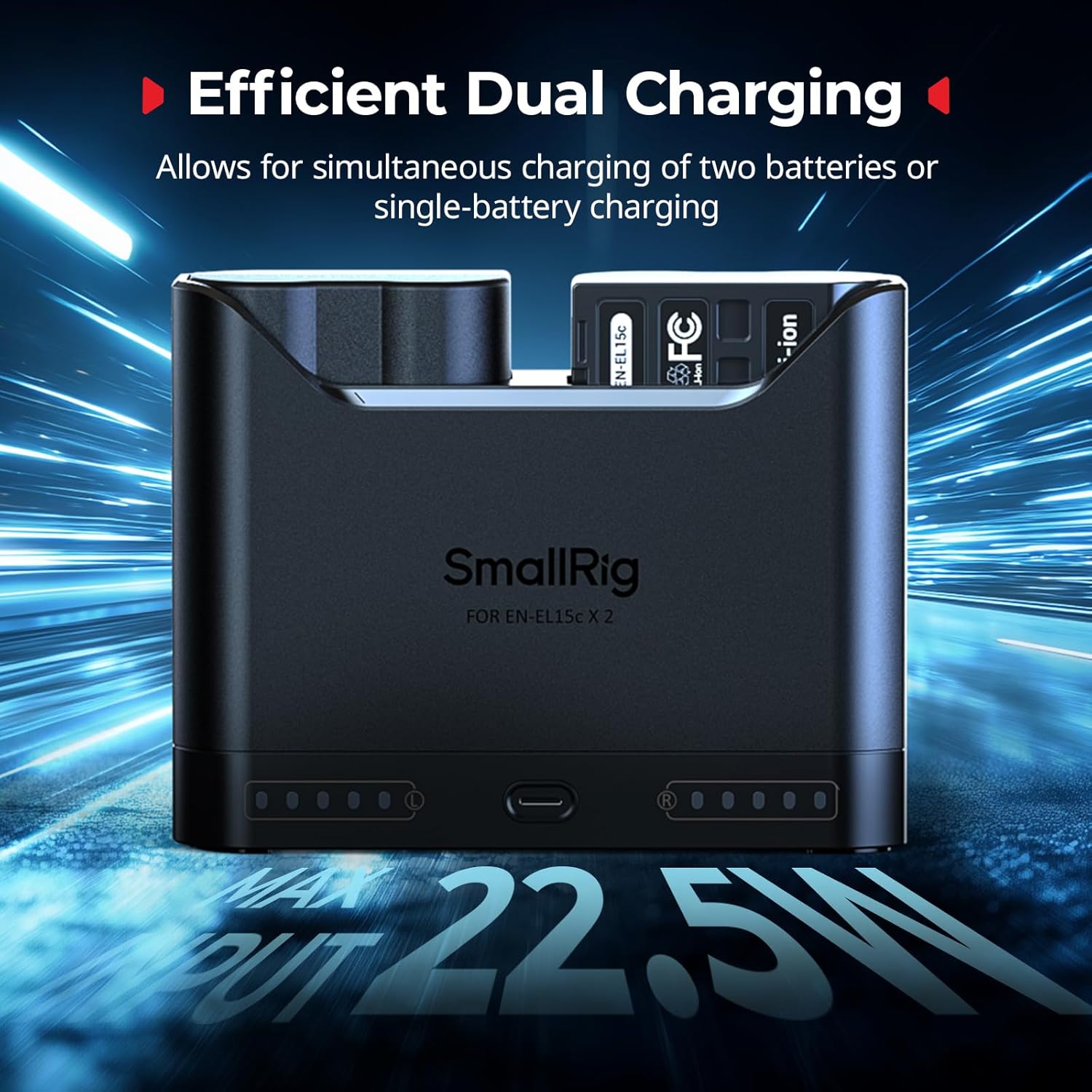 Detalle de SmallRig Caricabatterie EN-EL15c per Nikon – doppio slot, USB-C 22,5 W e display LED