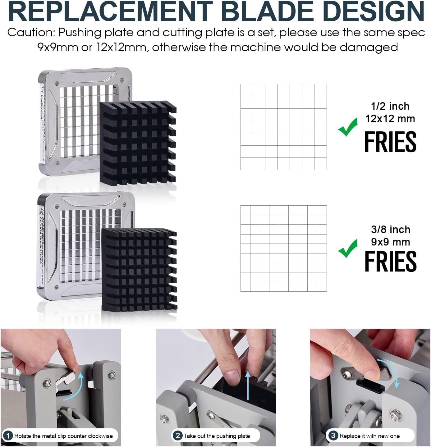 Detalle de Sopito Professional Potato Cutter: Stainless Steel Fry Cutter with 1/2" and 3/8" Blades