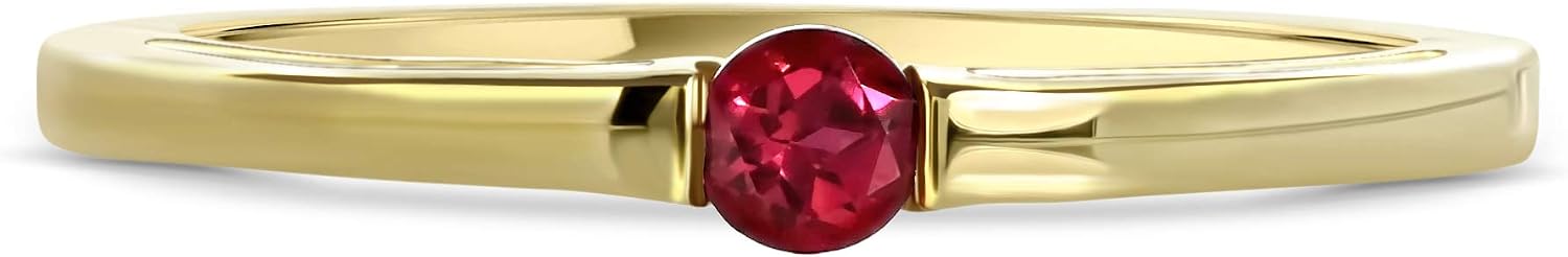 Detalle de MIORE Anello Donna in Oro Giallo 9KT 375 con Rubino Centrale – Solitario Elegante, Gift Box e Certificato