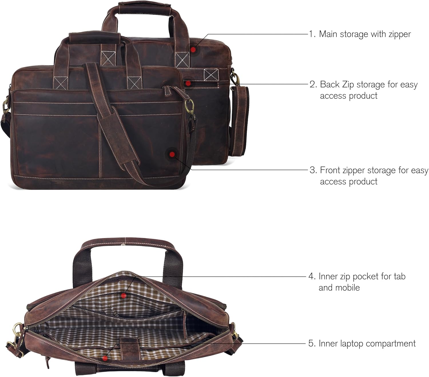 Thumbnail 3 de Oak Leathers handmade leather messenger bag with laptop briefcase design