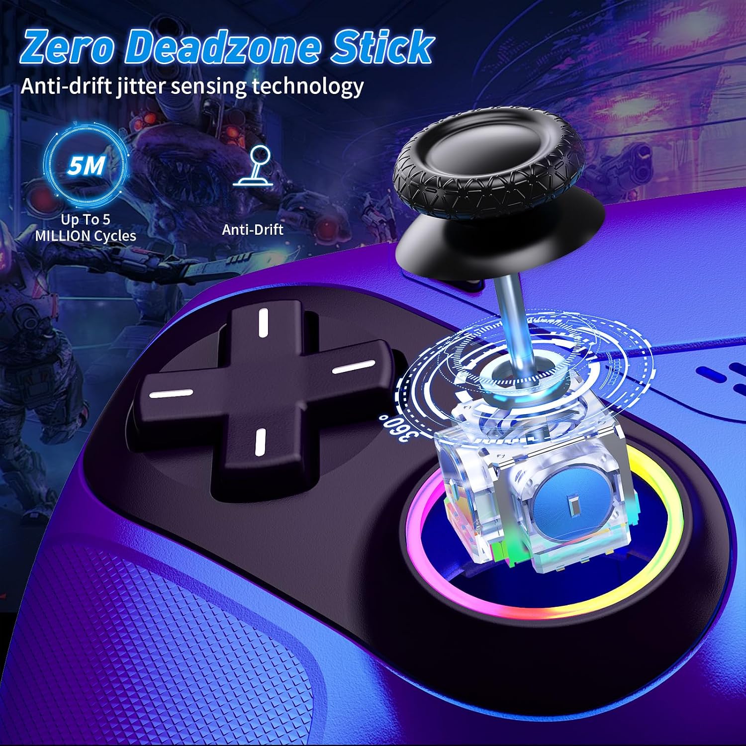 Thumbnail 5 de Dinosoo RGB Wireless Controller for PS5/Pro/Slim/PC — Metallic Blue with Back Paddles and Touchpad