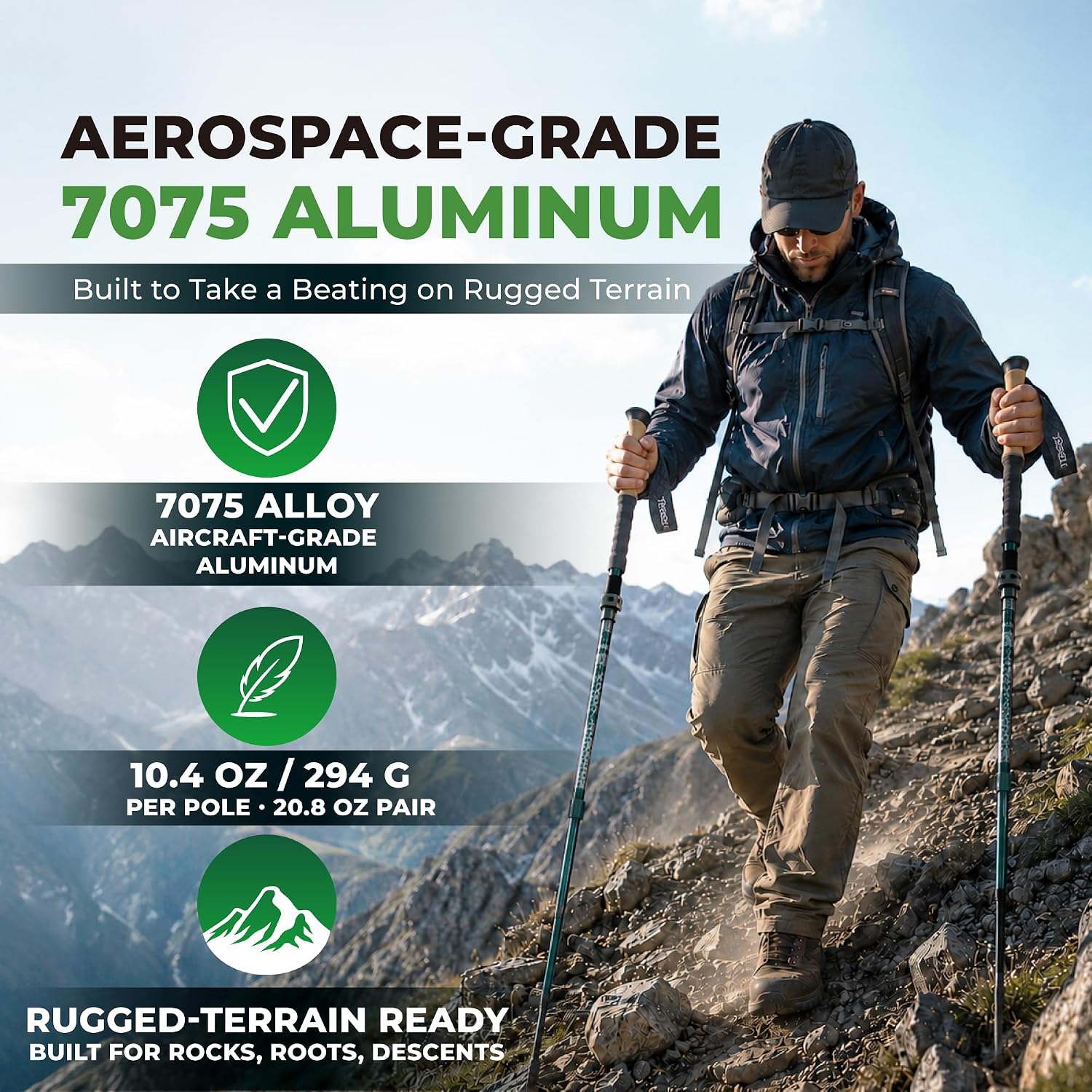 Detalle 1 de TREKOLOGY Trek-Z Folding Trekking Poles, Adjustable Aluminum, Cork Green