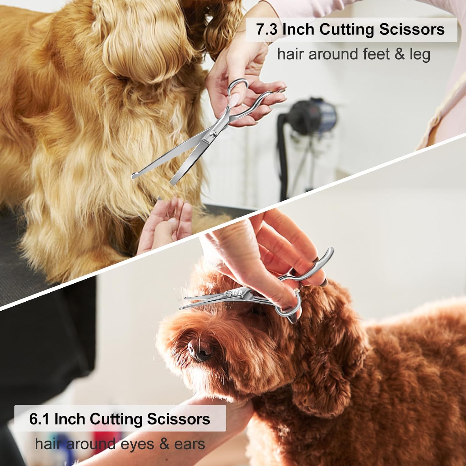 Detalle de CIICII Hundeschere-Set (7 Zoll) mit runder Sicherheitsspitze – Profi Fellscheren & Effilier-Set für Hund & Katze