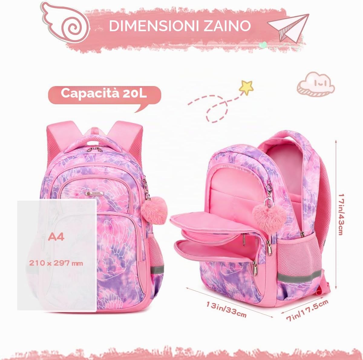 Thumbnail 4 de Zaino escolares Zaini per bambini per ragazze 43 x 33 x 17,5 cm: ergonomico, resistente e versatile
