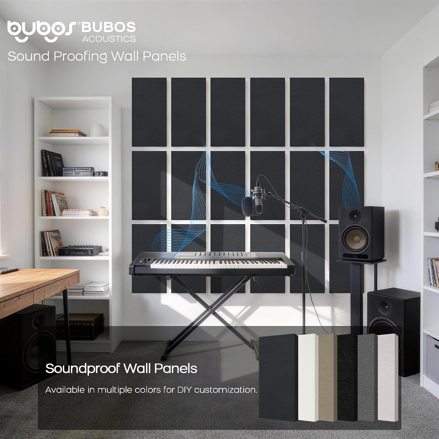 Thumbnail 6 de BUBOS 2-Pack Fabric Acoustic Panels, 23.6 x 11.8 x 1-Inch, Self-Adhesive