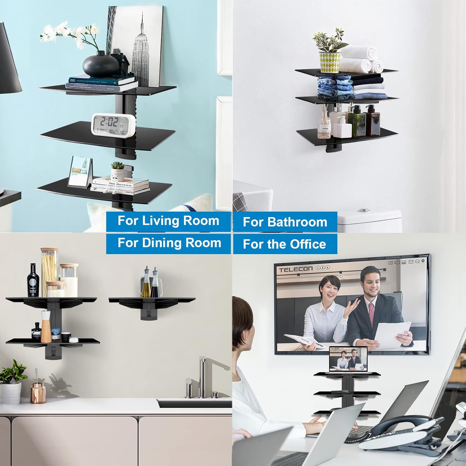 Thumbnail 4 de suptek CS303 3-Shelf Floating Wall Bracket with Tempered Glass for TV & AV Accessories